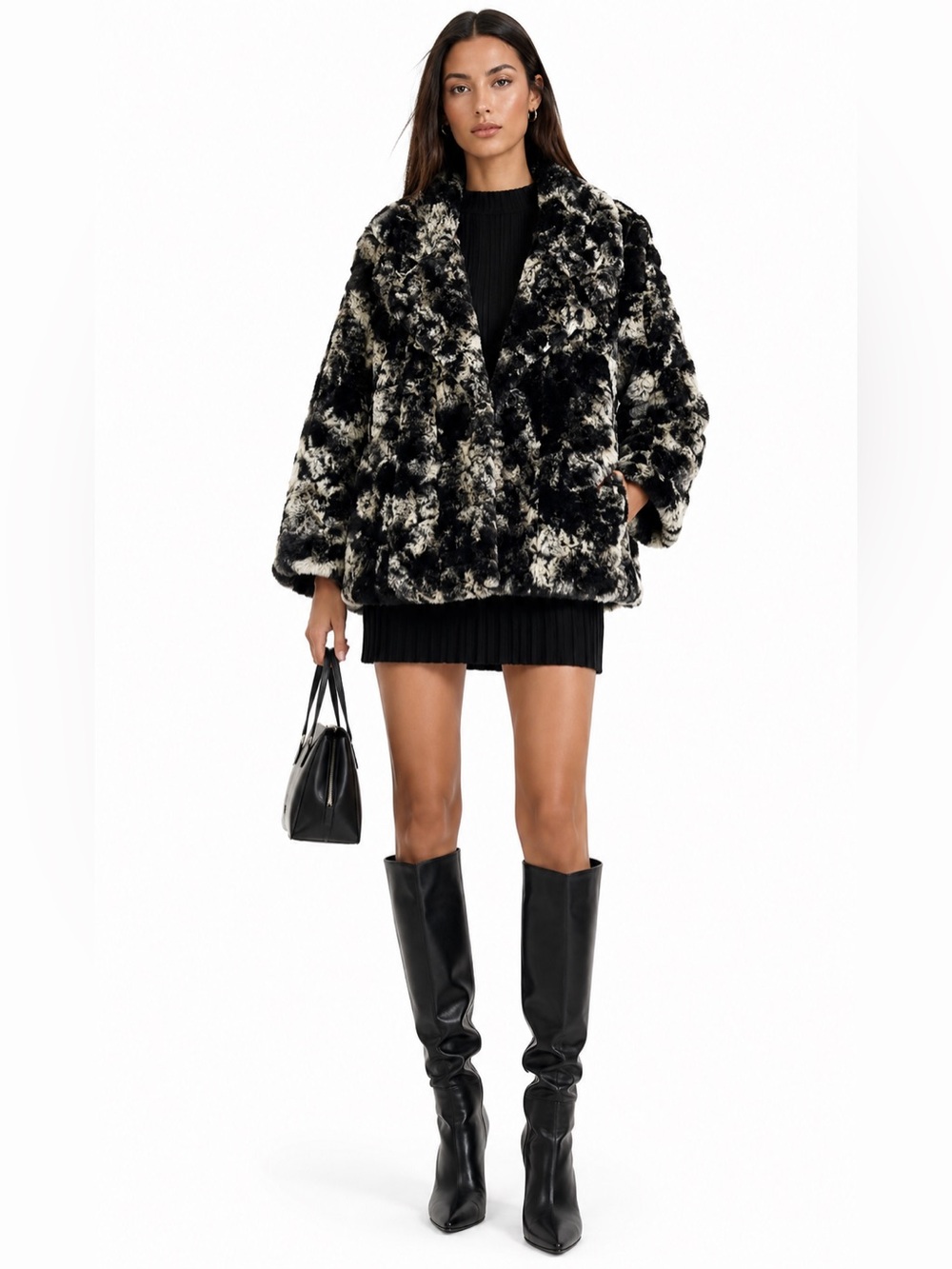 Chaus Teddy Faux Vegan Fur 3/4 Sleeve Puffer Coat Fall/Winter Jacket 14 16